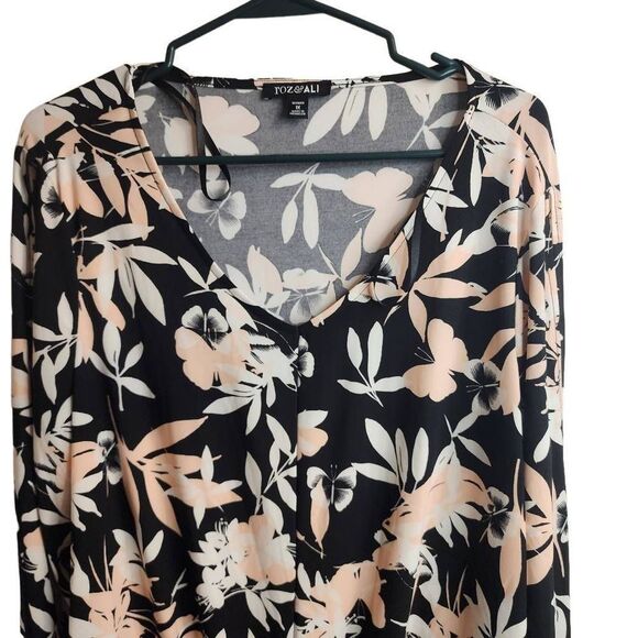 Roz & Ali NWOT Butterfly Floral Print Trumpet Sleeve Blouse Tie Front Size 1X - Picture 3 of 10